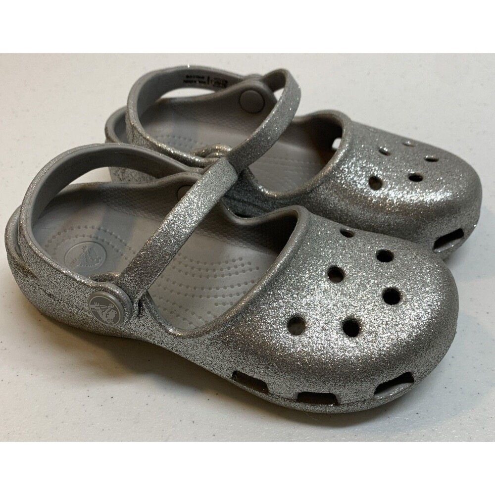 Children's Glitter Crocs 12 C Silver Shimmer Kids Slip On Clog